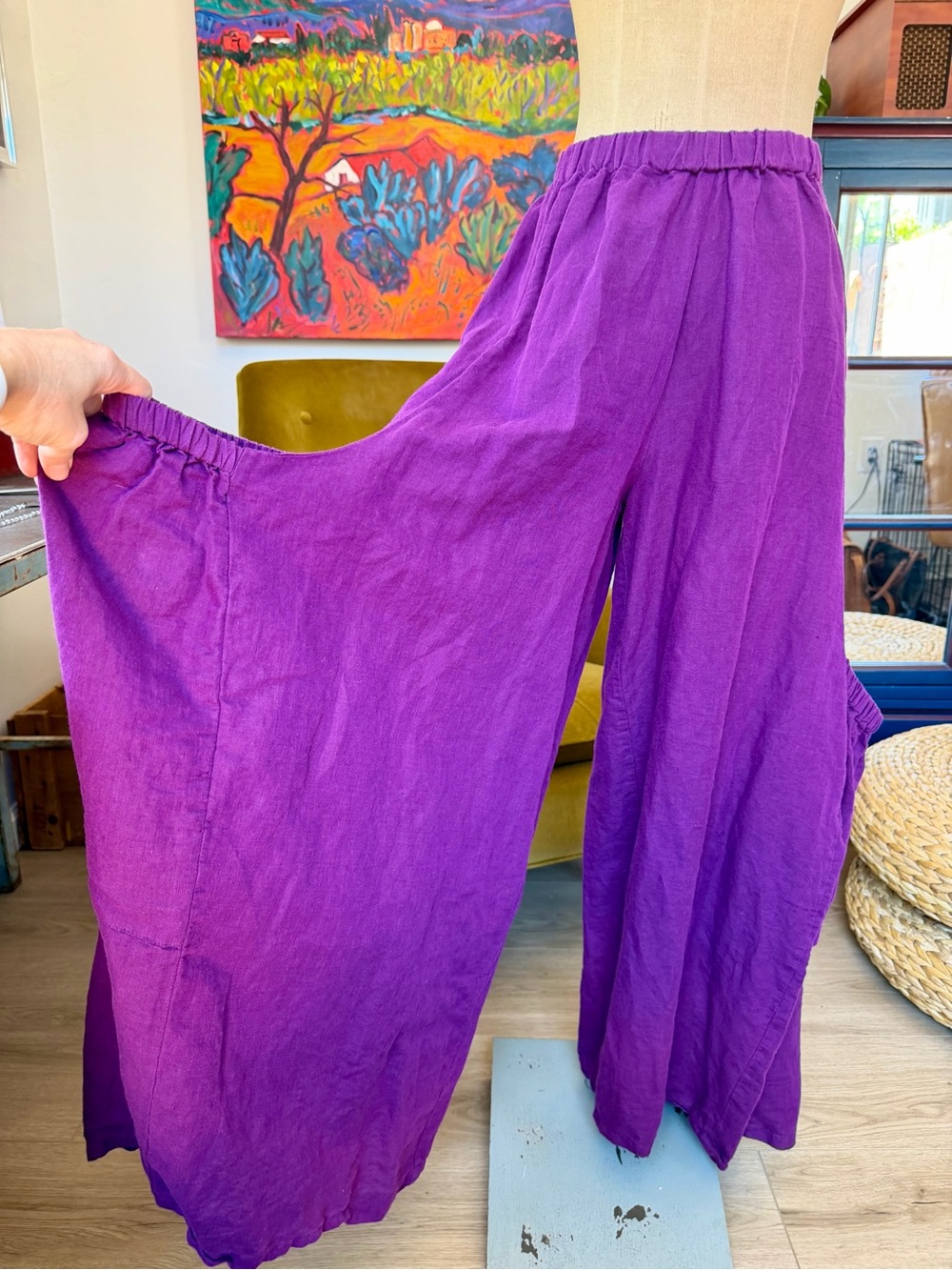 Artist’s Linen Blend Lantern Pants with Oversized Side Pockets